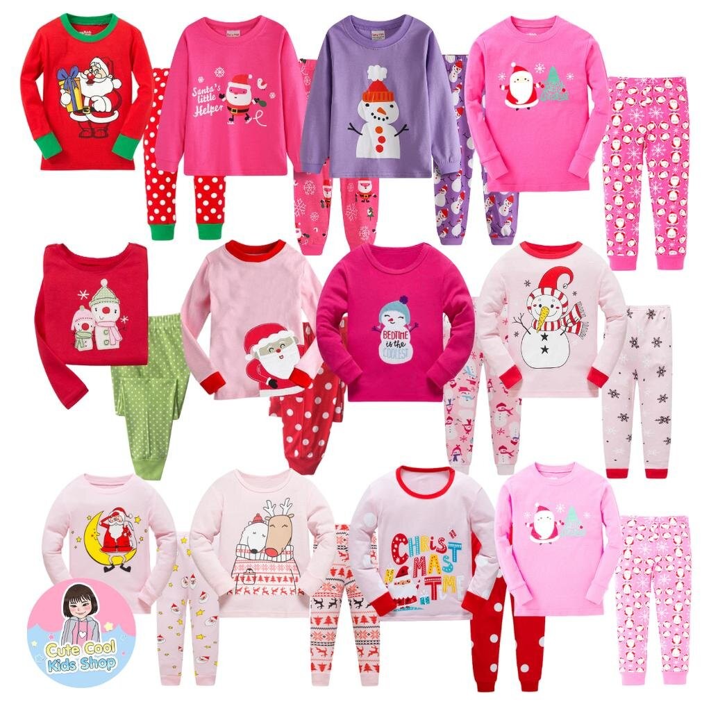 SANTA-G ชุดนอนเด็กลายคริสต์มาส ซานตาคลอส Santa สีหวานสำหรับเด็กผู้หญิง