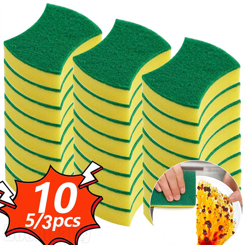 3/5/10ชิ้น แผ่นขัดถูสองด้าน-ครัวเรือนเมจิกหม้อคราบสนิมทําความสะอาด-ครัวล้างจานทําความสะอาดฟองน้ํา-ทนทานที่มีประโยชน์ทําความสะ