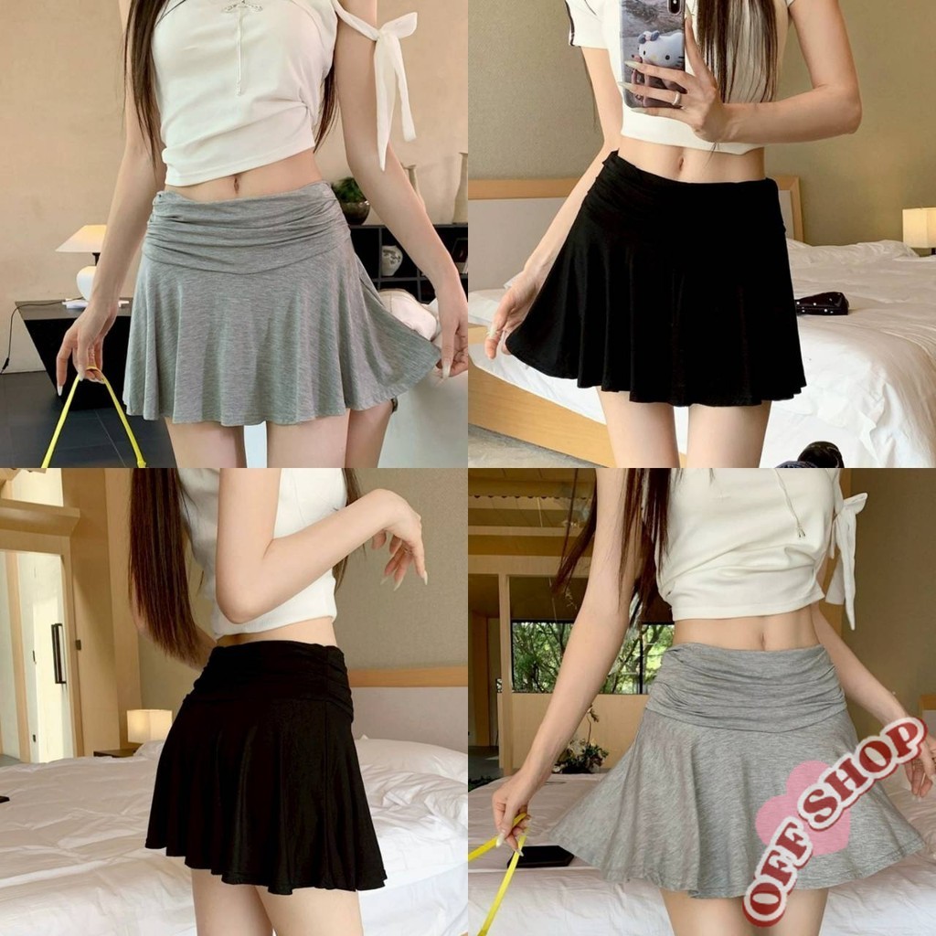 OFF SHOP ใหม่ 2025 กระโปรงขาสั้น แฟชั่น เอวสูง สีพื้นสไตล์มินิมอล ' FY2819