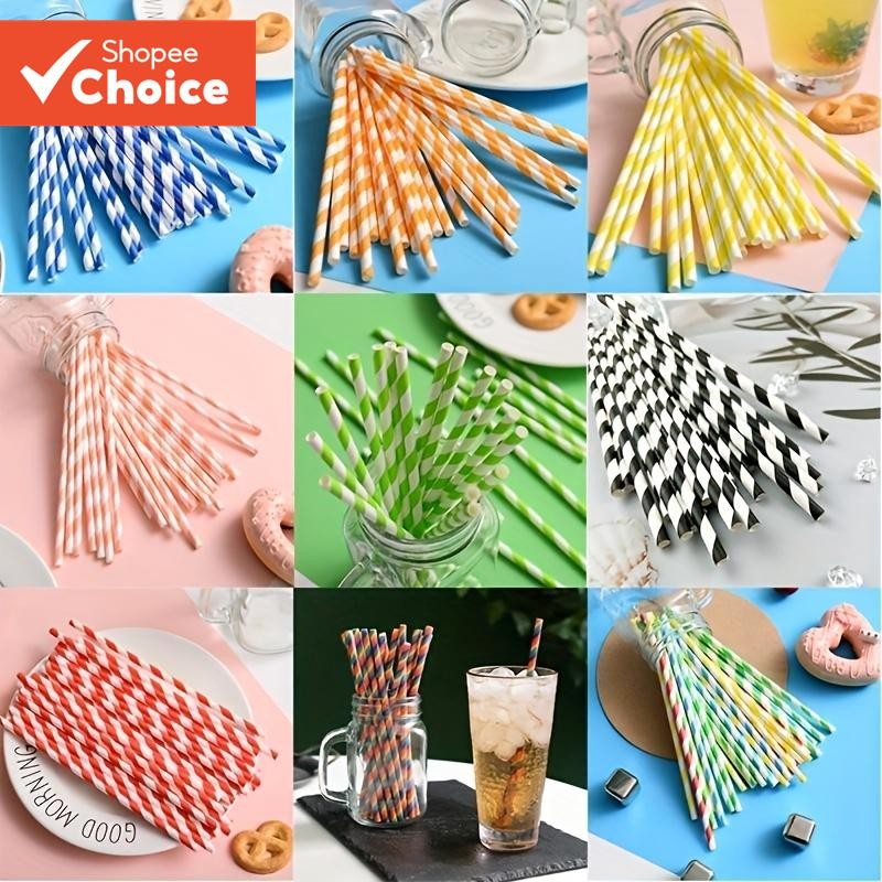 หลอดกระดาษ ลายทาง หลากสี แบบใช้แล้วทิ้ง DIY 25 50100 ชิ้น