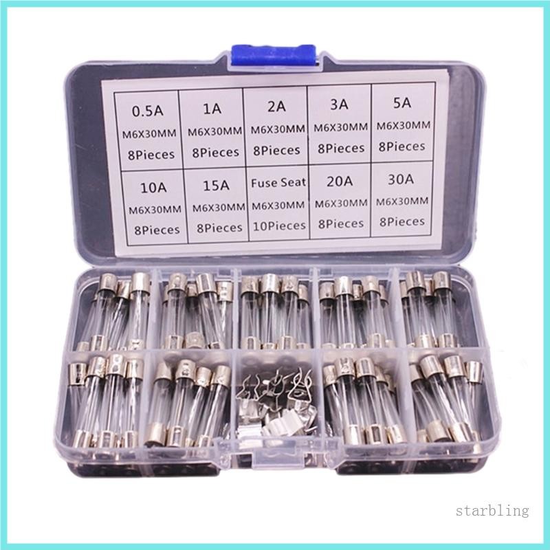 72pcs Fast Blow Glass Tube Fuses 6x30mm 250V 0.5A/1/2A/3A/5A/10A/15A/20A/30A