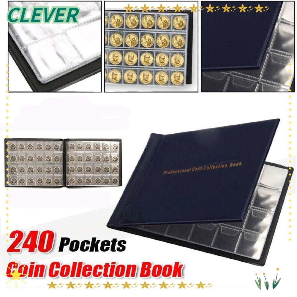 CLEVER ที่ใส่สะสมเหรียญ, ของขวัญอัลบั้ม Penny ที่เก็บเก็บเหรียญ PVC, ทนทาน 10 หน้า 240 กระเป๋าสมุดสะสมเหรียญสําหรับนักสะสม