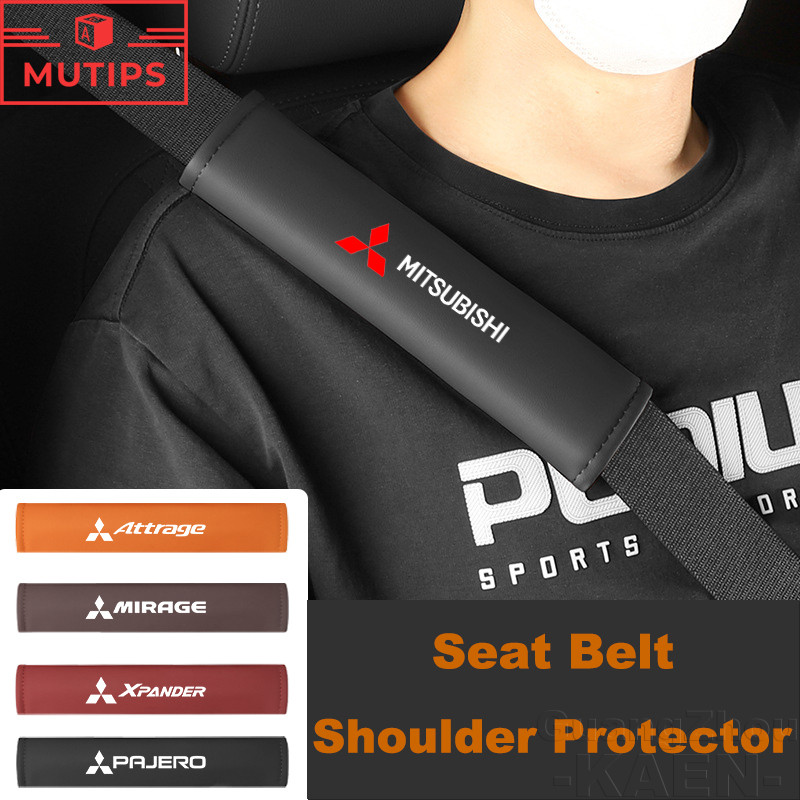 Mitsubishi รถหนังเข็มขัดนิรภัยนุ่มไหล่ป้องกัน Pad สําหรับ Mirage G4 Xpander Cross Strada Lancer Xforce Triton Outlander Montero กีฬา