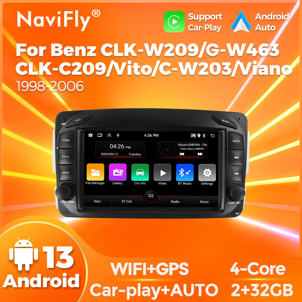 Navifly 7" Android Car Radio For Mercedes Benz CLK W209 C209 W168 W203 W463 Vito Viano 1998-2006 GPS