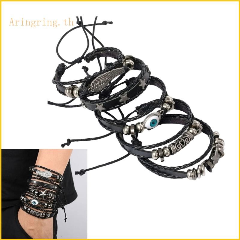 อาริน หลายฟัน หนังสายรัดข้อมือ สร้อยข้อมือหนังทอ สบายและ стиль