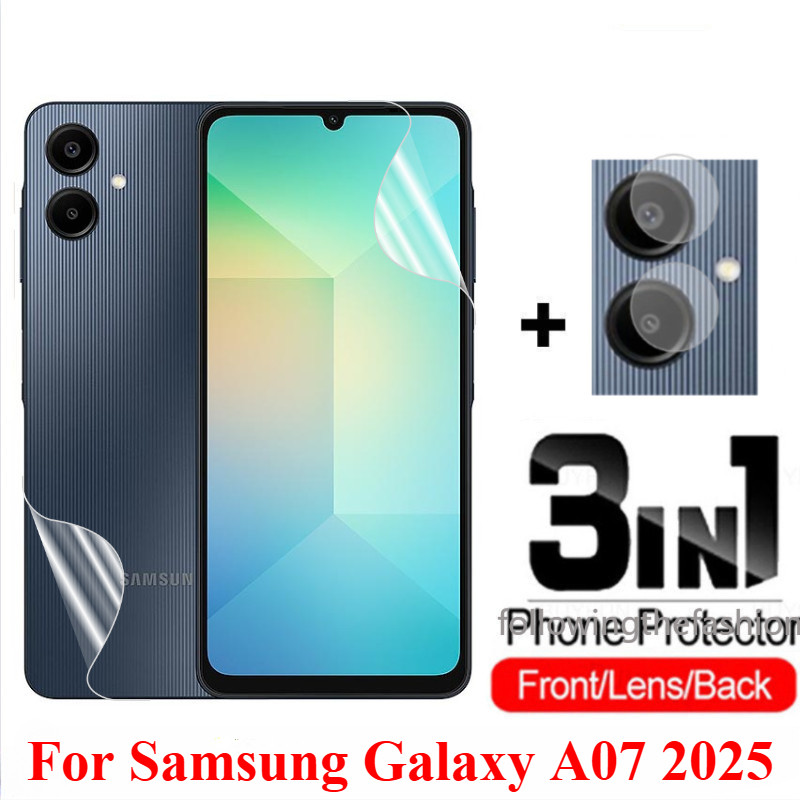 SAMSUNG 3 ใน 1ด้านหน้าและด้านหลังฟิล์มHydrogelนุ่มสําหรับSamsung Galaxy A07 2025 Galaxy A07 A06 A05 A05s 5Gป้องกันฟิล์มคลุมทั้งหมดใสหน้าจอกล้องเลนส์Protectorไม่แก้ว