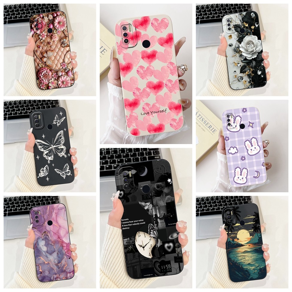 Tecno Spark 6 Air KE6 KE6j KF6 ฝาครอบ Tecno Spark 5 Air Case KD6a ซิลิโคนแมวน่ารักแฟชั่นผีเสื้อดอกไม้รักทาสีฝาครอบ