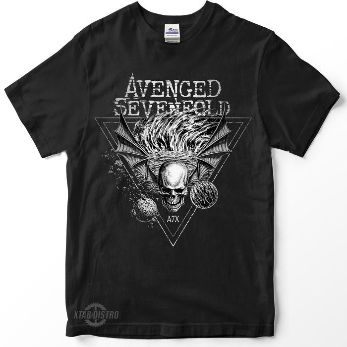 เสื้อยืด Kaos band AVENGED SEVENTFOLD Triangle Premium tshirt โลหะ A7X AV7X - M แขนสั้น