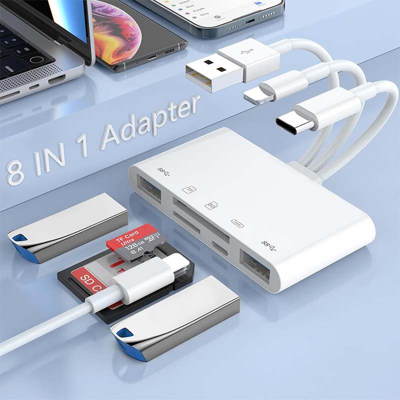 8 in 1 เครื่องอ่านการ์ด SD USB HUB สําหรับ IPhone IPad MacBook Lightning/USB/Type C ถึง SD TF Card M