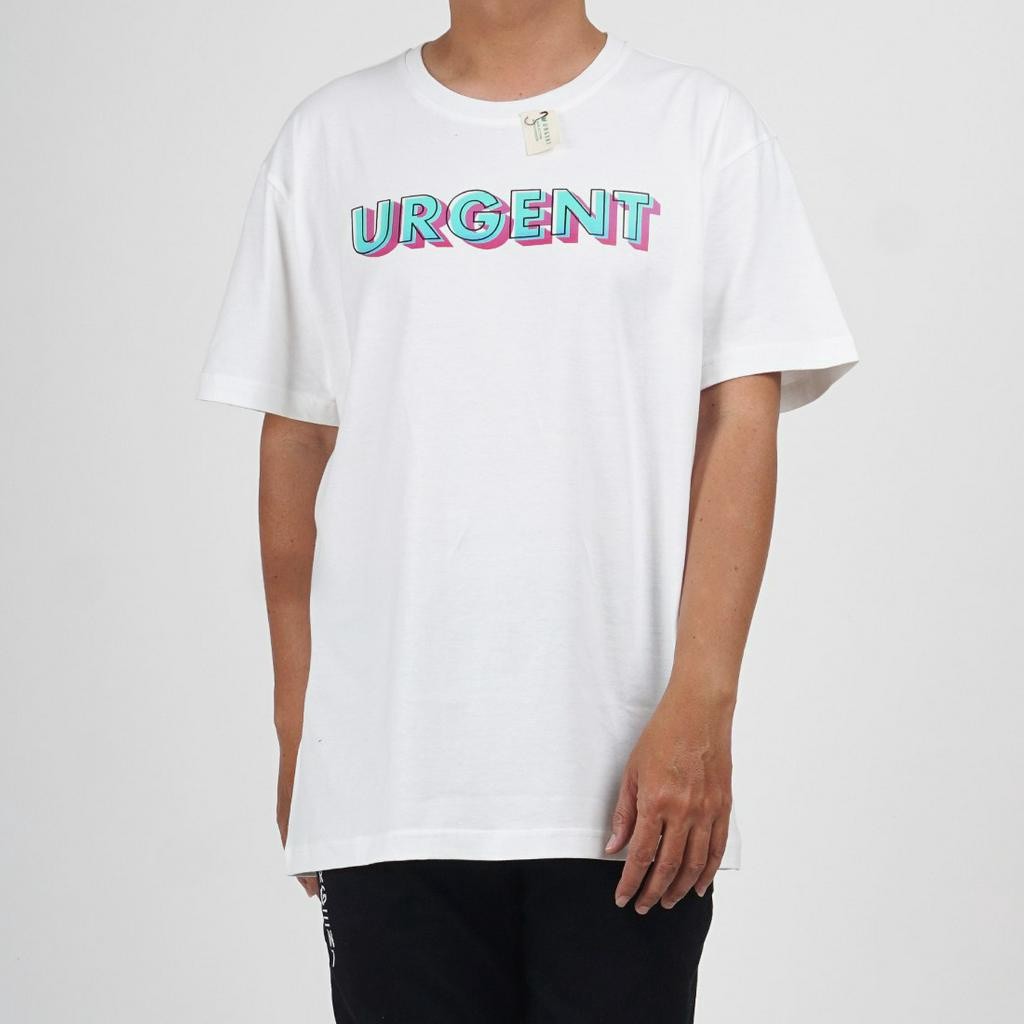 เสื้อยืดแขนสั้น OVERSIZED สําหรับผู้ชาย Glitch White URGENT
