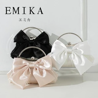 EMIKA กระเป๋าทรงโบว์น่ารัก หวานๆ กระเป๋าสำหรับออกงาน กระเป๋าประดับด้วยโบว์ ทำจากผ้าแพร กระเป๋าถือ