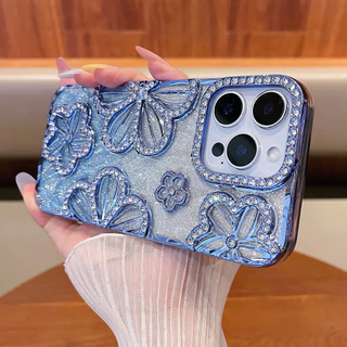 เพชรดอกไม้ แวววาว ชุบเคสโทรศัพท์สําหรับ ไอโฟน 17 มือโปร สูงสุด 16 บวก 15 14 13 12 11 กันกระแทกป้องกันปลอก