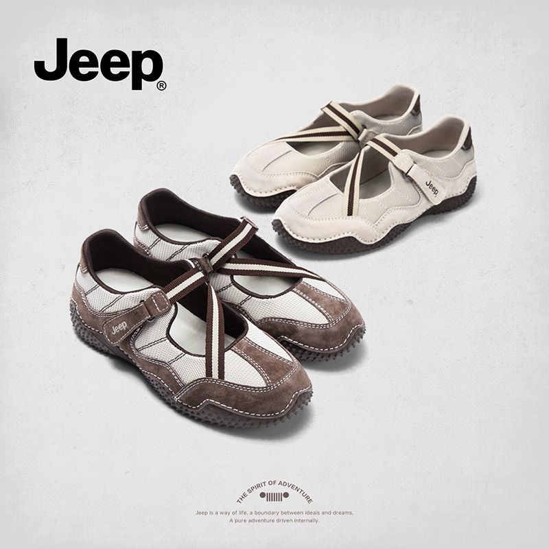 Jeep French Mary Jane รองเท้าผู้หญิง 2025 สไตล์ใหม่ Retro Casual Anti-slip ปากตื้นแบนรองเท้าหนังขนาดเล็ก