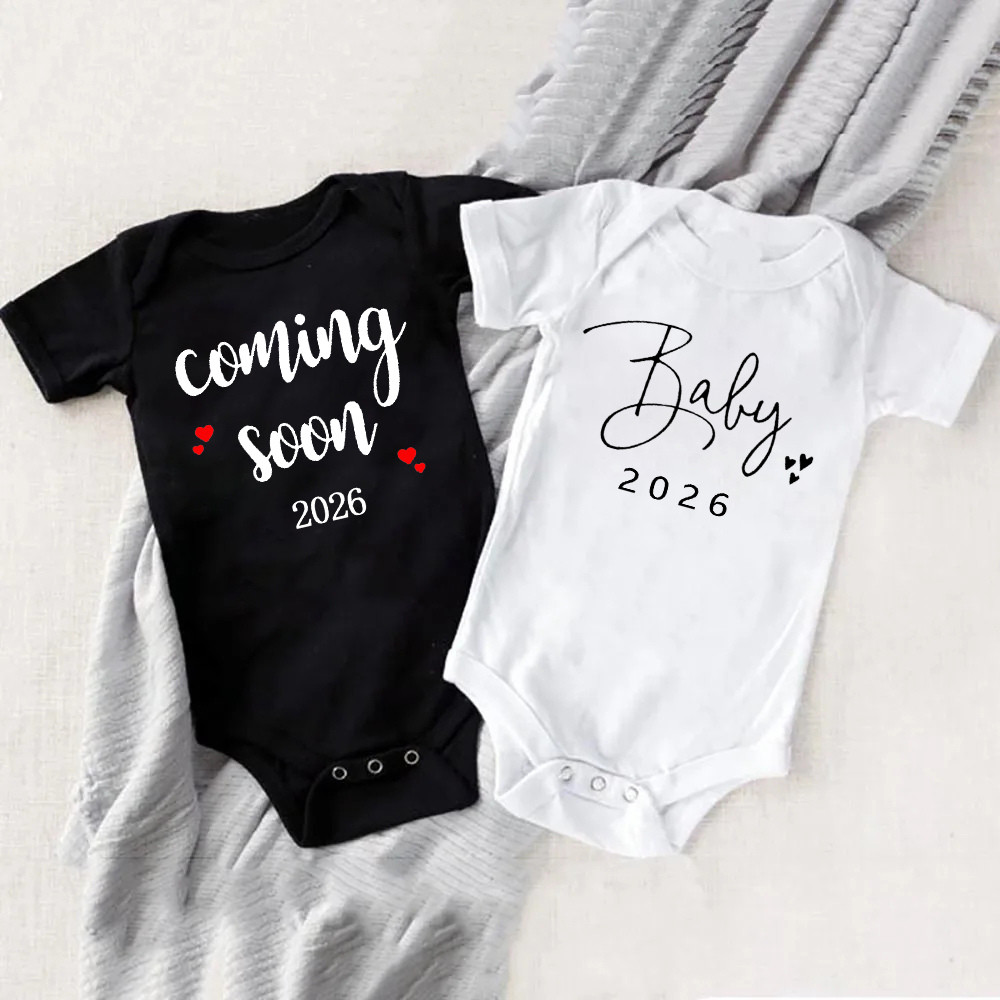 เด็กประกาศนี้เร็วๆนี้ 2026 ชุดบอดี้สูท ทารกแรกเกิดฤดูร้อนชายหญิง ชุดรอมเปอร์ ร่างกายการตั้งครรภ์เปิดเผยเสื้อผ้า