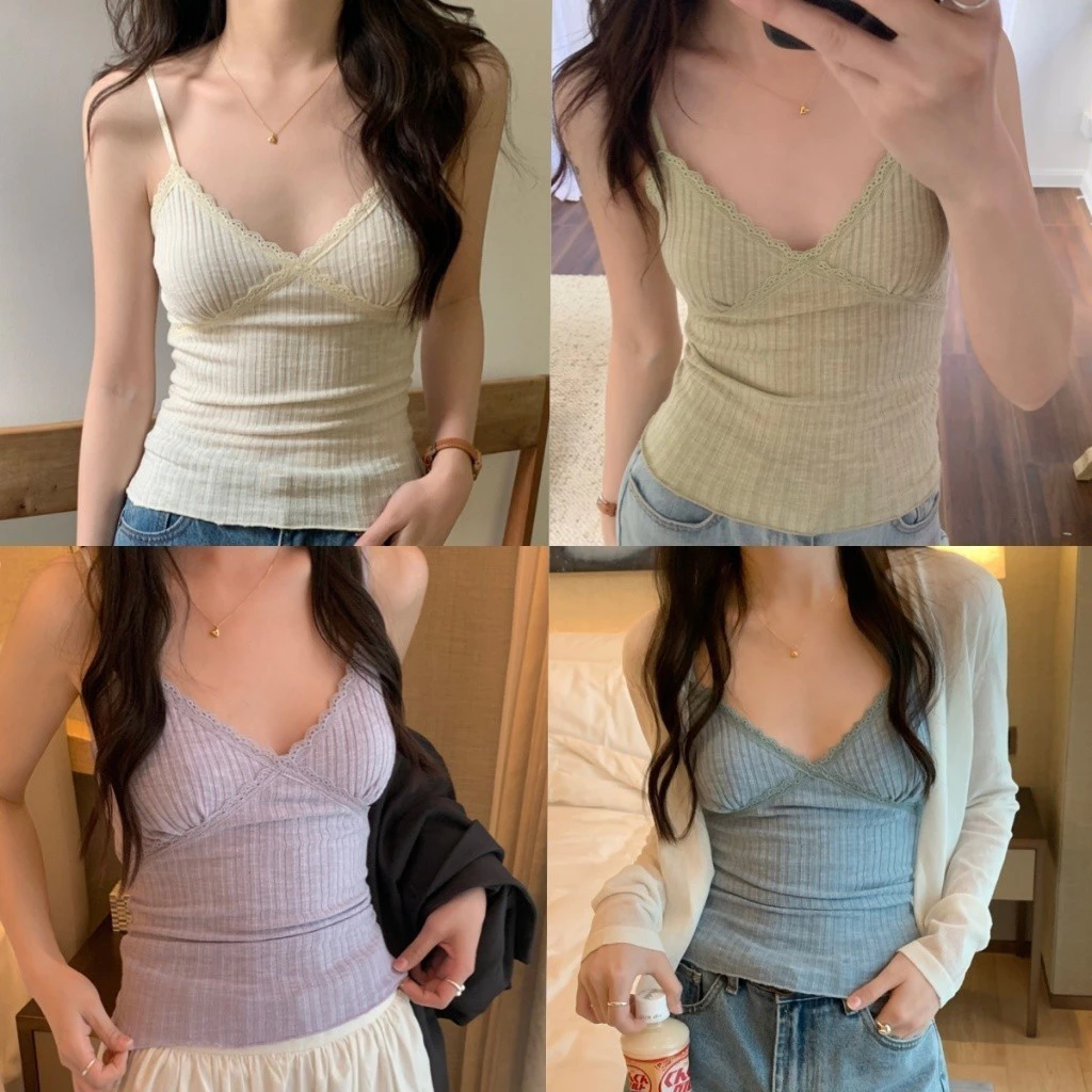 LYA เสื้อกล้ามฤดูร้อน สีหลากหลาย น่ารัก และเซ็กซี่ สไตล์สาวฮอต มีซับในและสามารถสวมใส่นอกได้ ดีไซน์ลูกไม้ลายหลุม เสื้อกั๊กอเนกประสงค์ มาใหม่