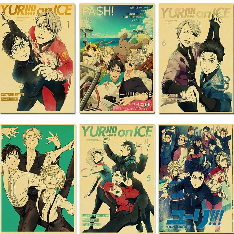 YURI on ICE Anime Retro Poster  Japanese Cartoon Comic Kraft Paper Art for Home Room or Bar Wall Dec