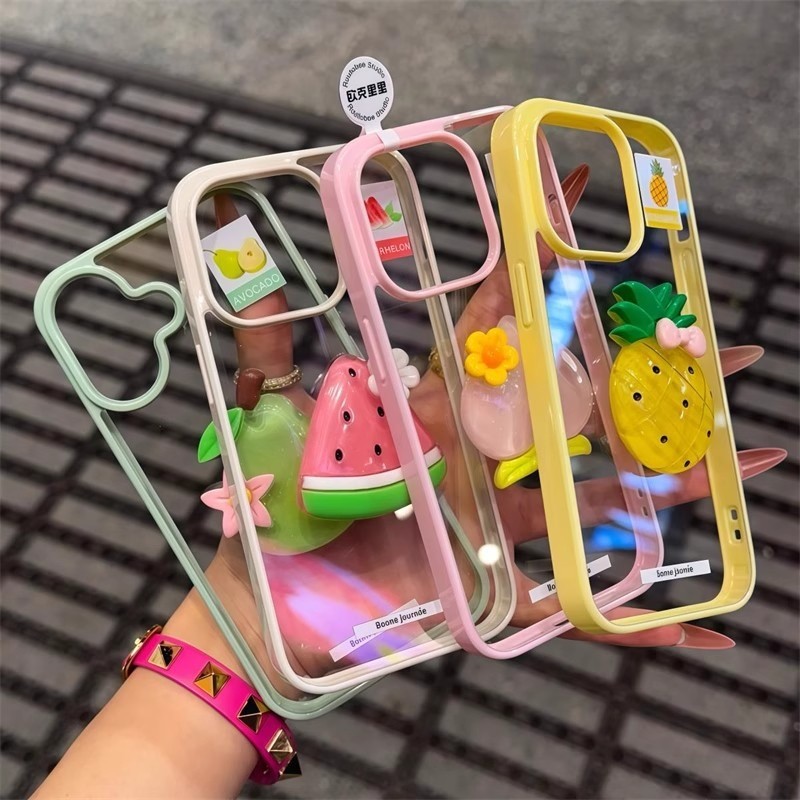 อะคริลิฮาร์ดเคสโทรศัพท์เข้ากันได้สําหรับiPhone11 16promax 15promax 16pro 15pro 14promax 13pro 12promax 16 15 14 13 สามมิติฤดูร้อนผลไม้กันกระแทกปกหลัง