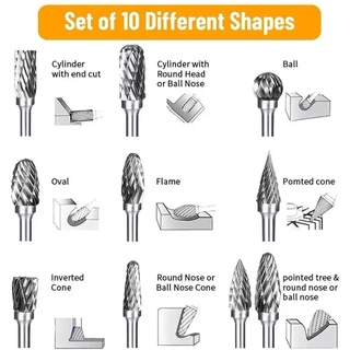 10ชิ้น หัว เจียร์ หัวคาร์ไบค์กัดหิน ชุดดอกกัด ดอกคาร์ไบด์ ทังสเตนคาร์ไบด์ ไฟล์โรตารี