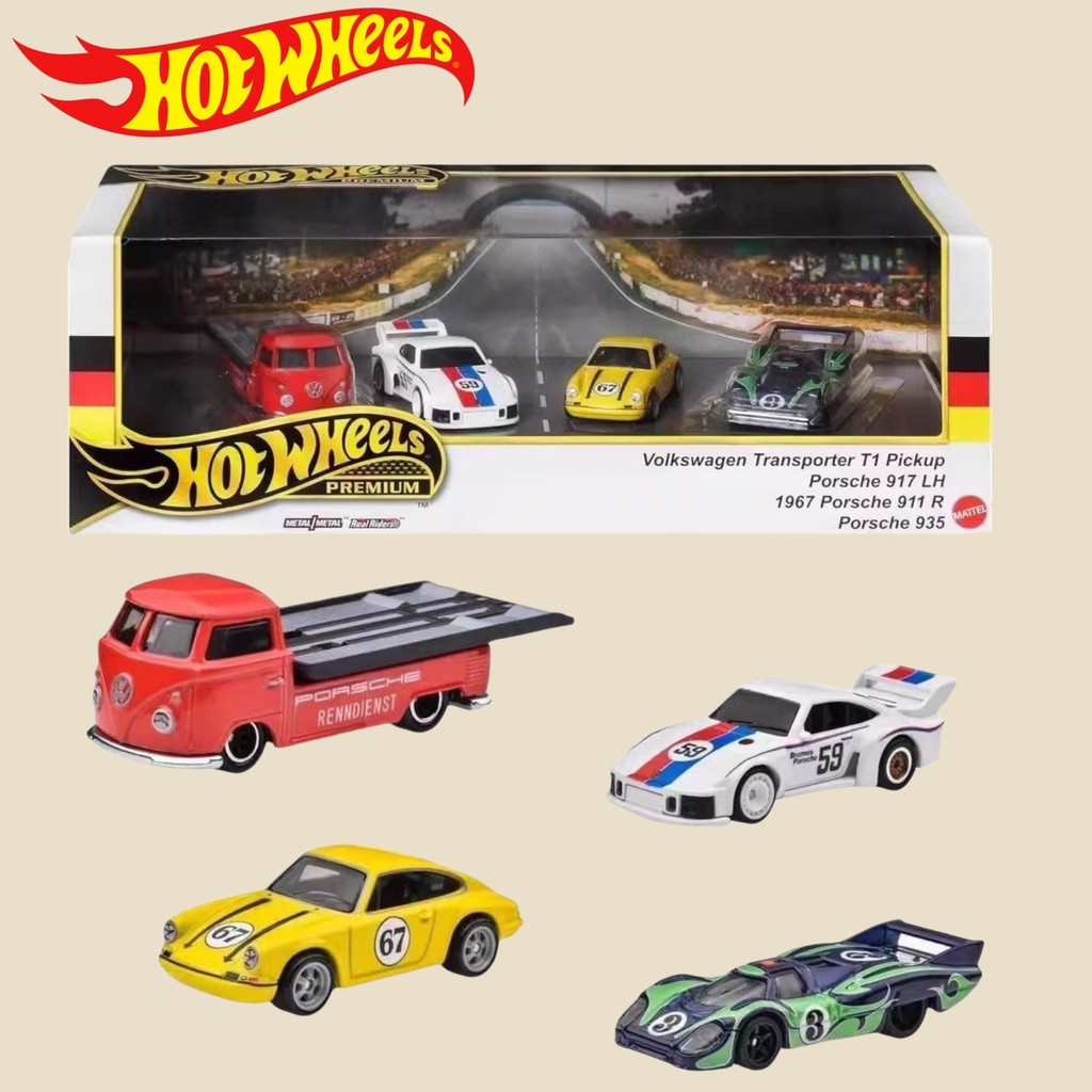 Hot Wheels CLASSIC Garage set GMH39 Porsche Diecast Cars with Rubber tyres Metal BASE collectible European Racing Garage