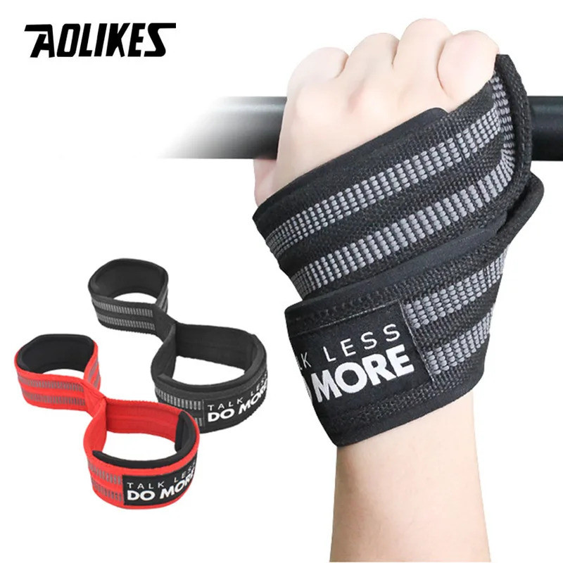 AOLIKES 1 คู่รูป 8 สายรัดยกน้ําหนักยกน้ําหนัก Powerlifting Sport Gym ฟิตเนสเพาะกาย Barbell สายรัดข้อ