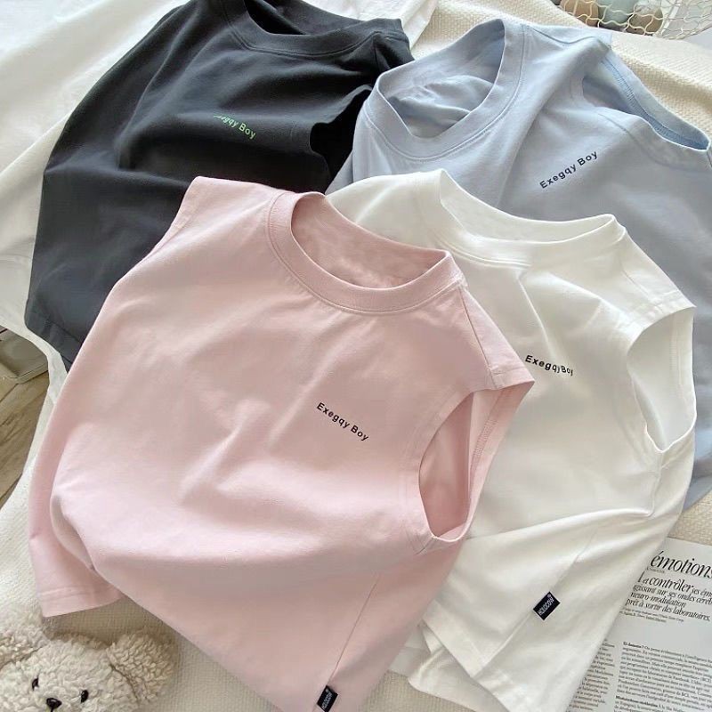 เสื้อกล้ามแขนกุดผ้าฝ้าย100% สำหรับเด็กฤดูร้อนเสื้อลำลองพิมพ์ลายตัวอักษรแบบเรียบง่ายสำหรับเด็กชายและเด็กหญิง