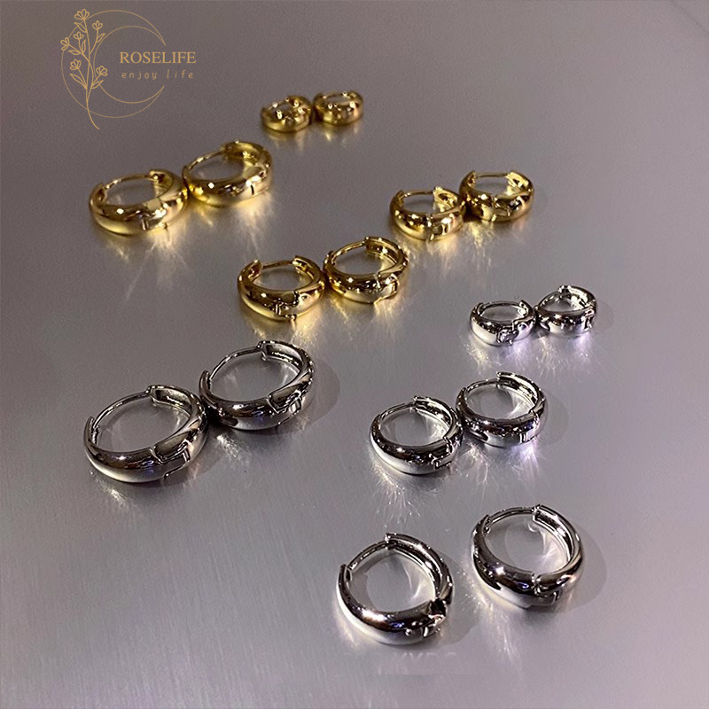 Roselife 1 คู่ 14k Gold Glossy Chunky Droplet Hoop ต่างหูสําหรับผู้หญิงแฟชั่น Pirced หูวงกลมเครื่องประดับ