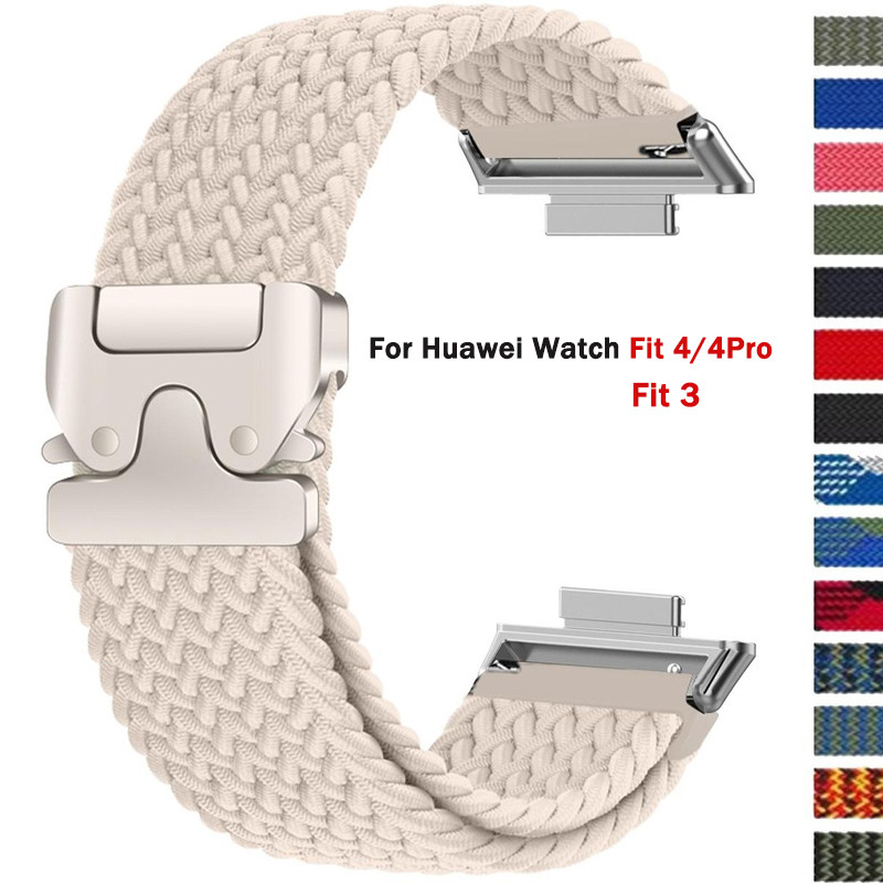 ไนลอนถัก Solo Loop สําหรับ Huawei นาฬิกา Fit 4 4Pro 3 Band สมาร์ทนาฬิกาเข็มขัดยืดหยุ่นสําหรับ Huawei นาฬิกา Fit 3/Fit 4 Correa