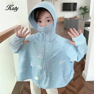 ชุดป้องกันแสงแดดสำหรับเด็กในสต็อก เสื้อคลุมป้องกัน UV ผ้าไหมบางฤดูร้อนที่ระบายอากาศได้สำหรับเด็กชายและเด็กหญิง เสื้อแจ็คเก็ตป้องกันแสงแดดสำหรับกลางแจ้ง ชุดแสงแดดนักเรียนในสต็อก