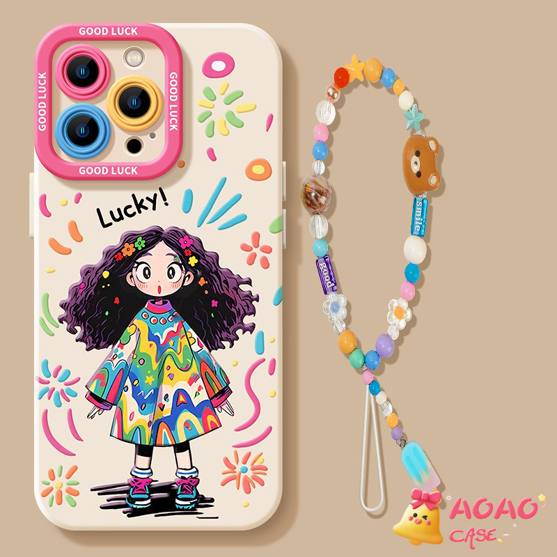 เคสไอโฟน 15 สำหรับ iPhone 11 13 15 16 12 14 Pro Max 7 8 16 14 15 Plus XR XS X Max ลัคกี้สาวหวานสร้อยข้อมือนุ่มหน้าปกอ่อน ราคา ถูกที่สุด ดีลบีเคเค