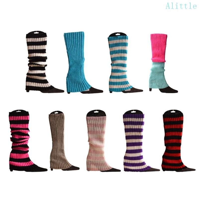 Alia ผู้หญิงจูเนียร์ Ribbed ถักขาอุ่นที่มีสีสันลายเข่ารองเท้าบูทถุงเท้า