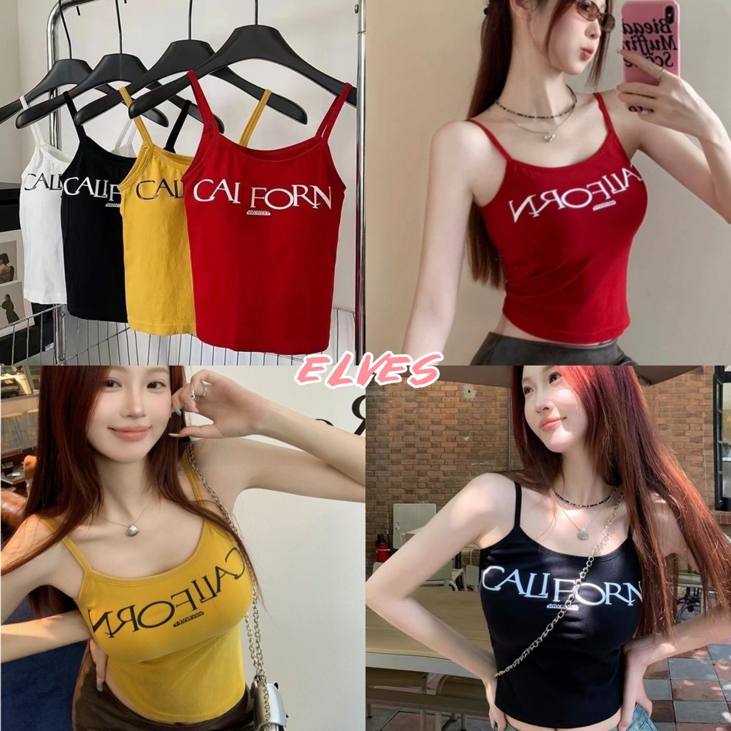 Elves พร้อม💟 เสื้อสายเดี่ยว มีฟองน้ำ ลายสกีนตัวอักษร มีฟองน้ำ ผ้าใส่สบาย "FY3433"-H