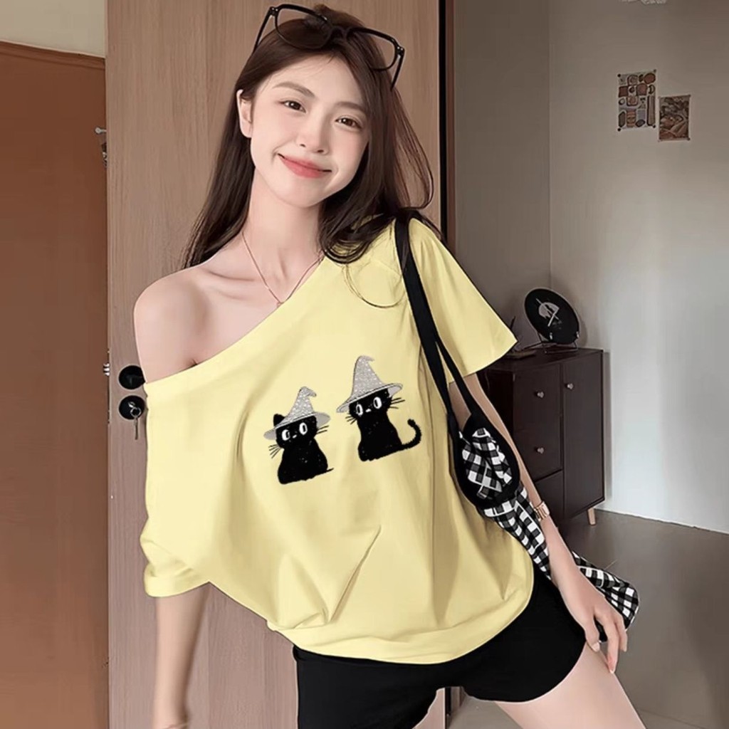 ✨【Ship within 24h】 เสื้อยืดแขนสั้นไหล่เอียงไหล่เดียวผู้หญิงฤดูร้อน  การออกแบบสไตล์ใหม่รู้สึกสวยสุด ๆ มีเอกลักษณ์