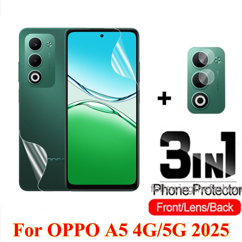 3 in 1 ฟิล์ม Hydrogel ด้านหน้าและด้านหลังสําหรับ OPPO A5 4G 2025 OppoA5 A5 A6 A5x A5Pro 4G 5G 2025 ฟิล์มป้องกันคลุมทั้งหมดใสหน้าจอกล้องเลนส์ Protector ไม่ใช่แก้ว