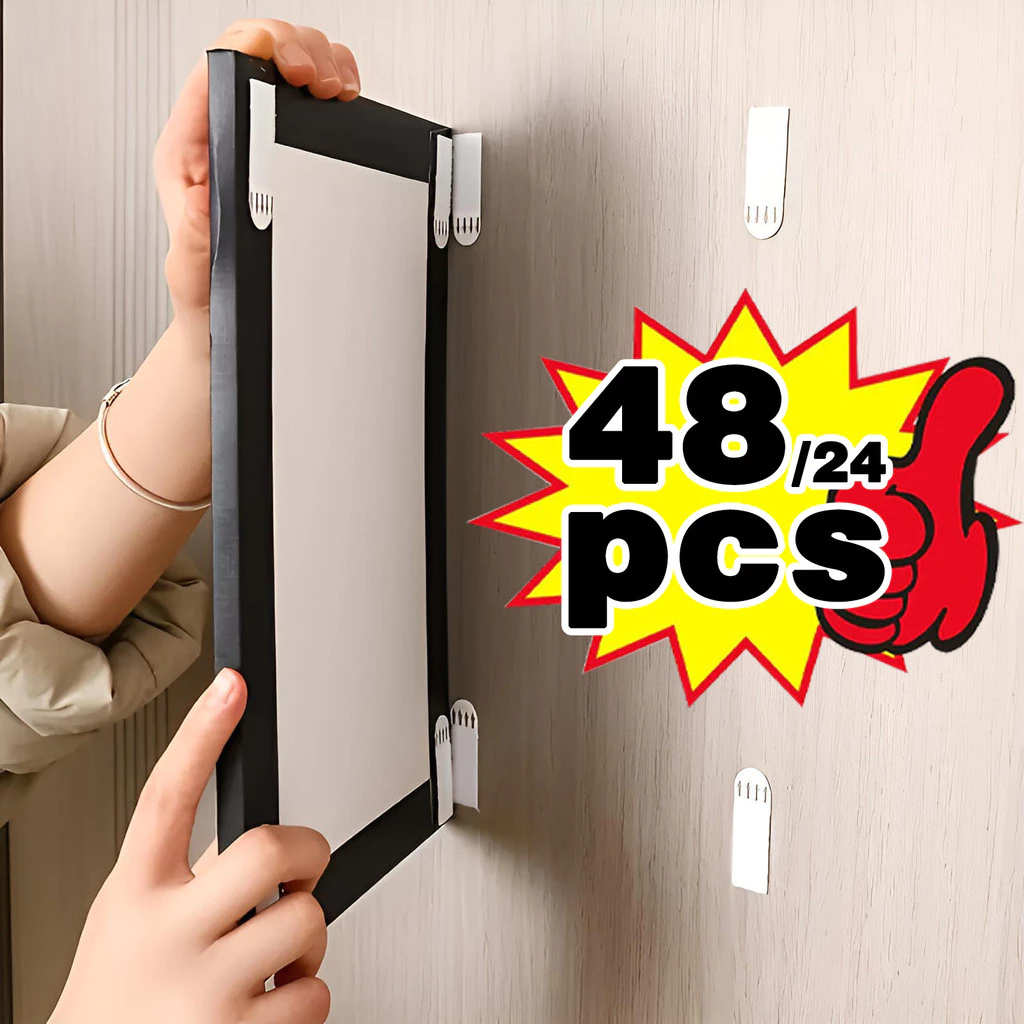 แถบแขวนรูปภาพสําหรับงานหนัก 48/24 ชิ้น - ตะขอกาวแบบไม่ต้องเจาะรูสําหรับ Drywall