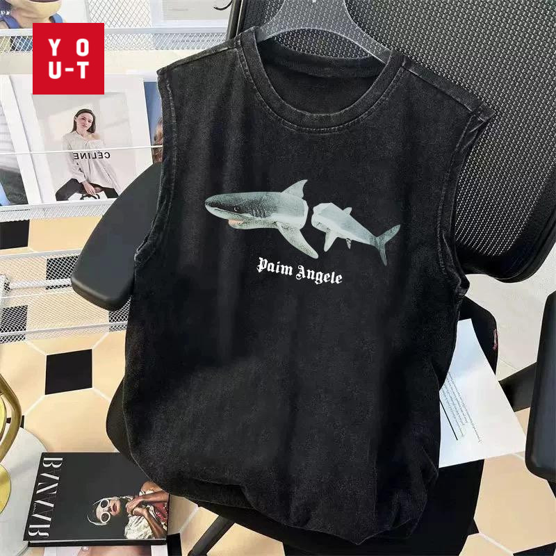 Y-T🕶️ เสื้อแขนกุด OVERSIZE เสื้อกั๊กแขนกุดชาย พิมพ์"PAIM ANGELE"  ฝ้าย100% แนวสตรีท  สวมใส่สบาย สไตล์ลำลอง🌟 Unisex