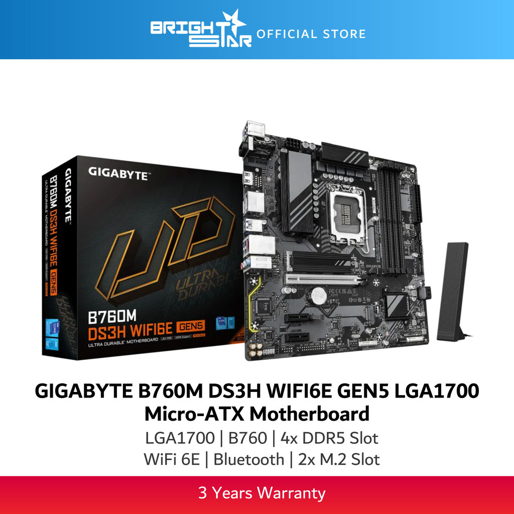 เมนบอร์ด GIGABYTE B760M DS3H WIFI6E GEN5 LGA1700 Micro-ATX