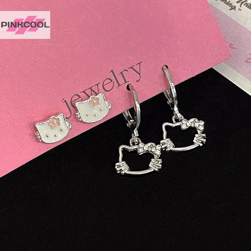 PINKCOOL น่ารักอะนิเมะ Sanrio Hello Kitty ต่างหู Y2K สไตล์ฮาราจูกุ เกาหลี หวาน น่ารัก เครื่องประดับ ของขวัญวันเกิด