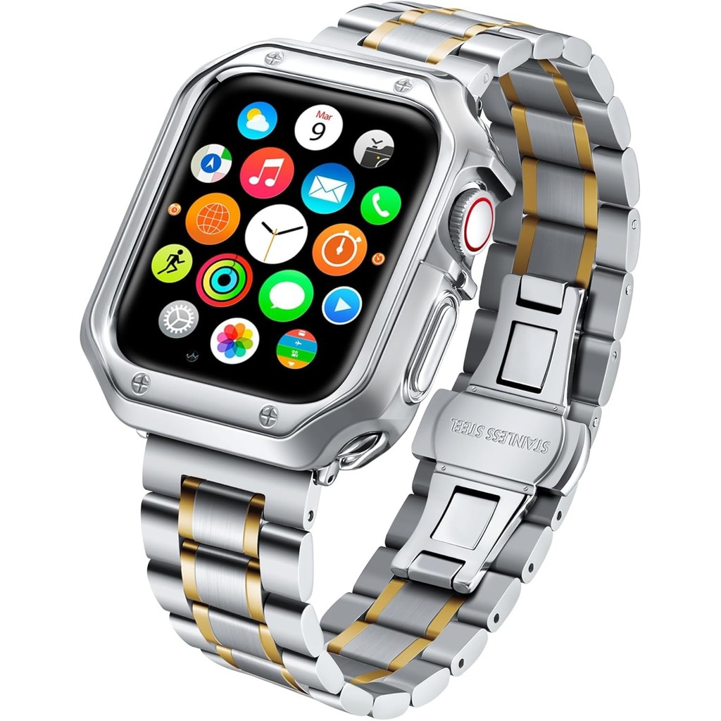 สายนาฬิกาโลหะ + เคสป้องกันสําหรับ Apple Watch Series 10 9 8 7 6 5 4 3 2 1 Ultra พิเศษสายสแตนเลส & อ่อนนุ่ม ทีพียู นาฬิกากรณี iwatch 40 มม.41 มม.42 มม.44 มม.45 มม.46 มม.49 มม.38 มม.