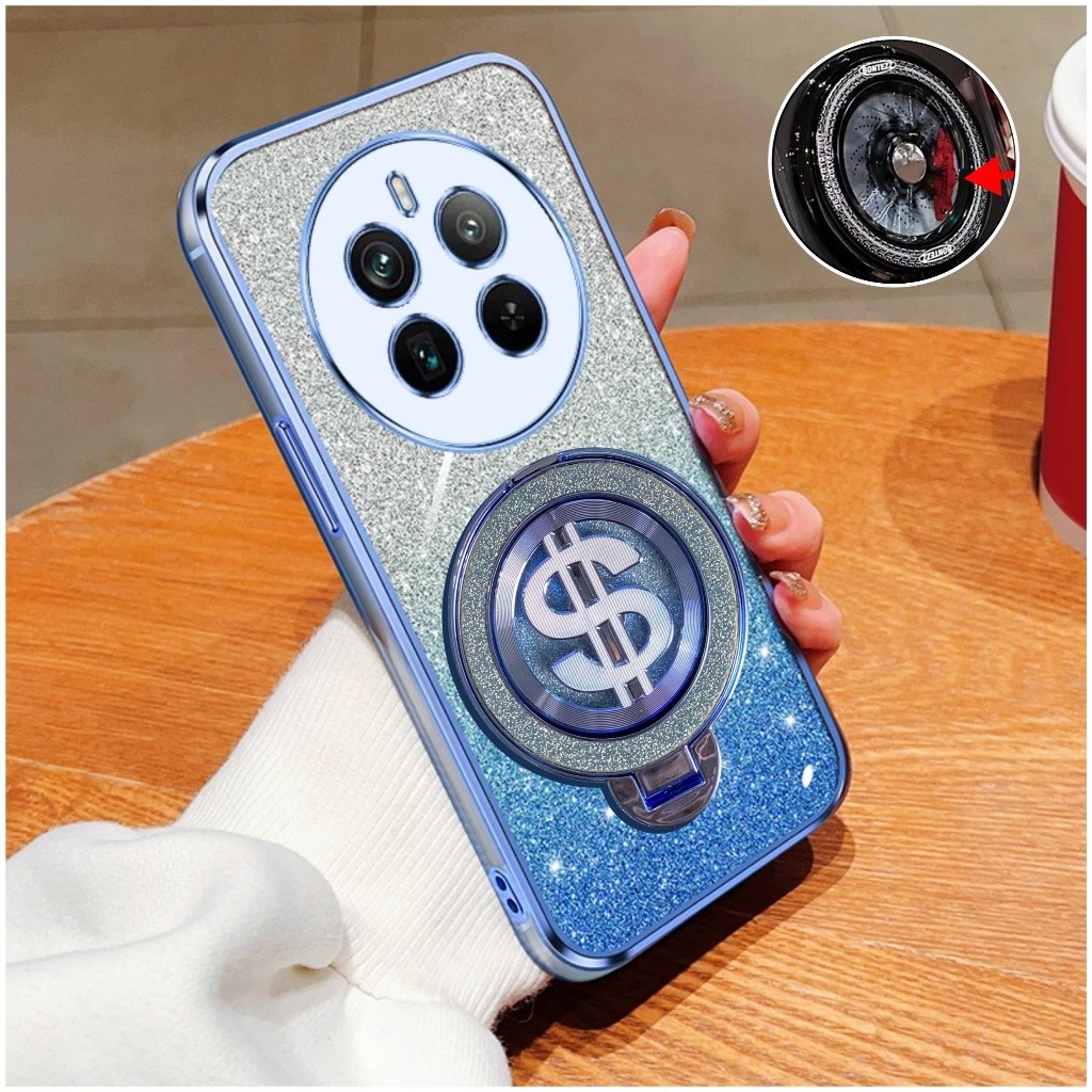 Realme 12 / 12+ / 12 Pro / 12 Pro+ Softcase Glitter Ring Dollar Magsef Holder Premium