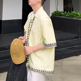 ไม่แน่นอน เสื้อเชิ้ตลําลองคอปกคิวบาพิมพ์ลายสําหรับผู้ชาย