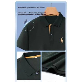 เสื้อโปโลแขนสั้นอเนกประสงค์พร้อมเย็บปักถักร้อยสีทองสำหรับกิจกรรมสบายๆและกึ่งทางการ