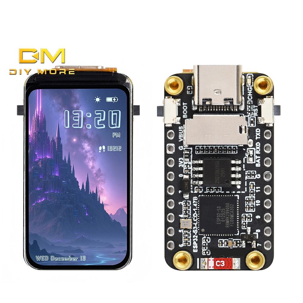 DIYMORE ESP32-S3 1.47 นิ้วบอร์ดพัฒนาหน้าจอ LCD Wifi บอร์ดพัฒนาบลูทูธ 172  320 ความละเอียด Dual Core โปรเซสเซอร์ Type C