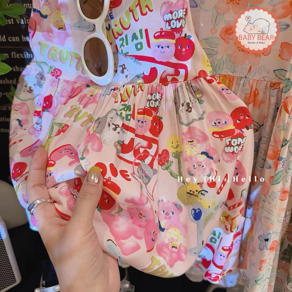 ใหม่ ชุดเดรสเด็กหญิง เดรสดอกไม้เด็ก ผ้าพลิ้วๆ พิมพ์ลายดอกไม้ Size80-130cm - รูปที่ 2