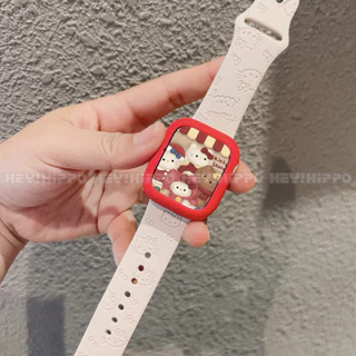 เคสป้องกันแสงดาว+สายซิลิโคนแมว เคที น่ารักเหมาะสําหรับ ฉันดู 10 9 8 7 6 5 4 3 2 1ชุดสายรัดเหมาะสําหรับสมาร์ทนาฬิกา 49/46/45/44/42/41/40/43/40