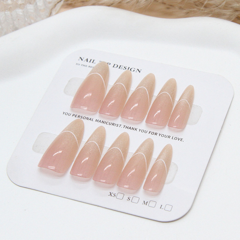 10 ชิ้นเล็บปลอมพร้อมกาวกันน้ําอ่อนโยนไล่โทนสีเล็บปลอมรูปร่างอัลมอนด์ยาว FM107