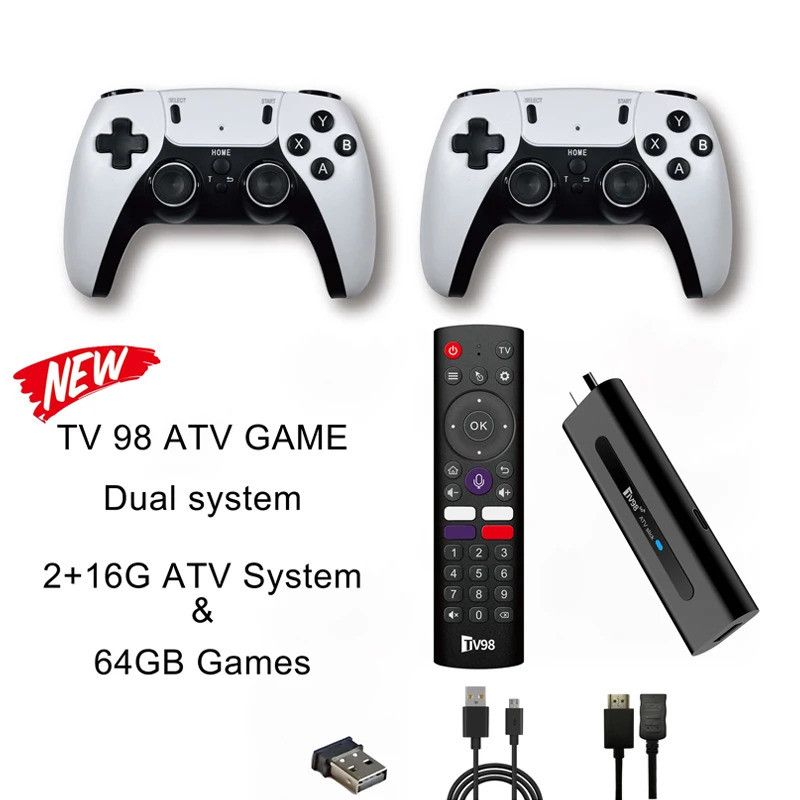 TV98 ATV เกมวิดีโอเกม Sticks คอนโทรลเลอร์ไร้สายเกม Stick 8K HD 10000 เกม Retro เกม 4G 5G Dual WIFI P