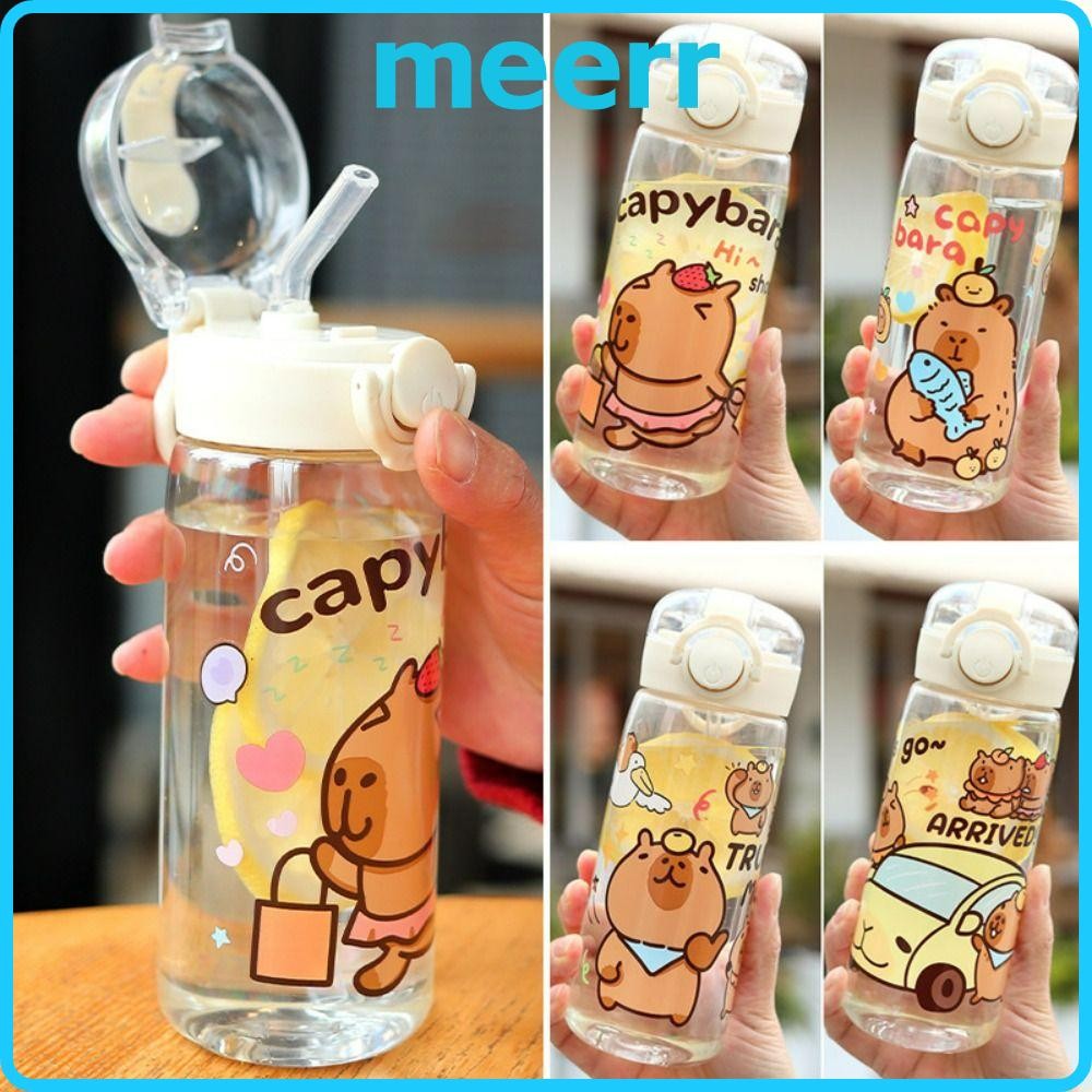 มีร์ ถ้วยน้ําเด็ก,ขวดน้ําฟาง คาปิบาระ โปร่งใสแบบพกพา,การ์ตูน 400มล ถ้วยเครื่องดื่มป้องกันการรั่วชากาแฟน้ําผลไม้