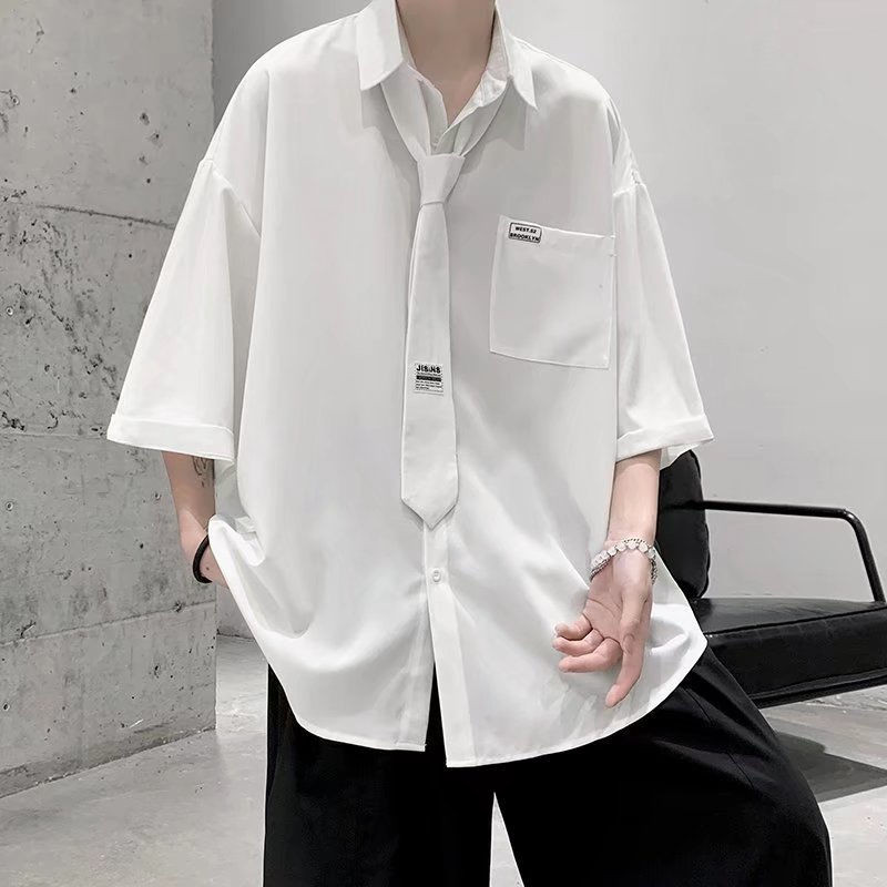 BMOB ฤดูร้อน Quarter แขน Tie เสื้อผู้ชายผู้หญิง Preppy สไตล์ DK ชุด Class High-End เสื้อคู่
