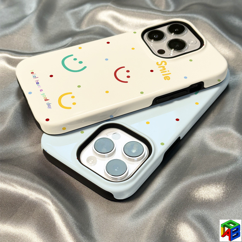 เคสโทรศัพท์หน้ายิ้มสีสันสดใส Apple17/16Promax iPhone 15ProMax Film 2-in-1 14Plus 13/12/11Promax Xsmax 7/8plus เคสป้องกันป้องกันการตกสองชั้น