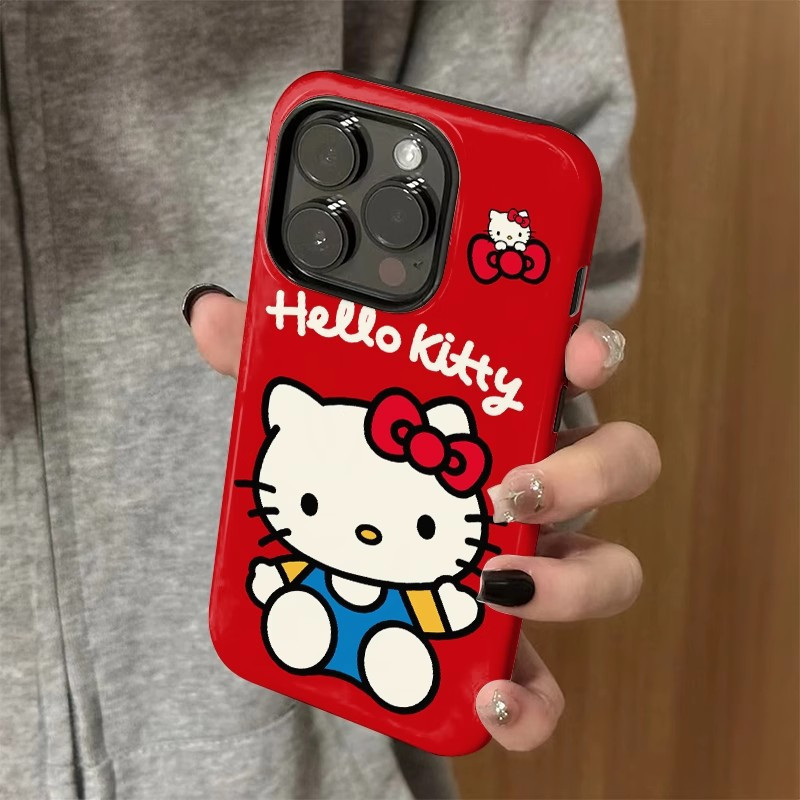 เคสโทรศัพท์การ์ตูน Instagram KT Cat 2-in-1 เข้ากันได้กับ iPhone 15 Pro Max, Apple 17 16 14 Plus 11/12/13 Pro Max, เคสป้องกันกันกระแทกใหม่